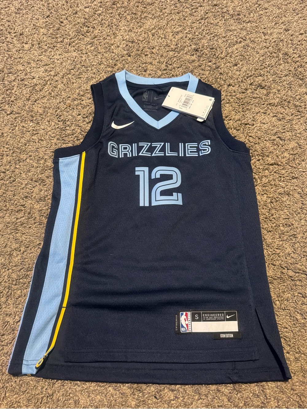 Nike Grizzlies Navy Light Blue Yellow #12 Youth Basketball Jersey